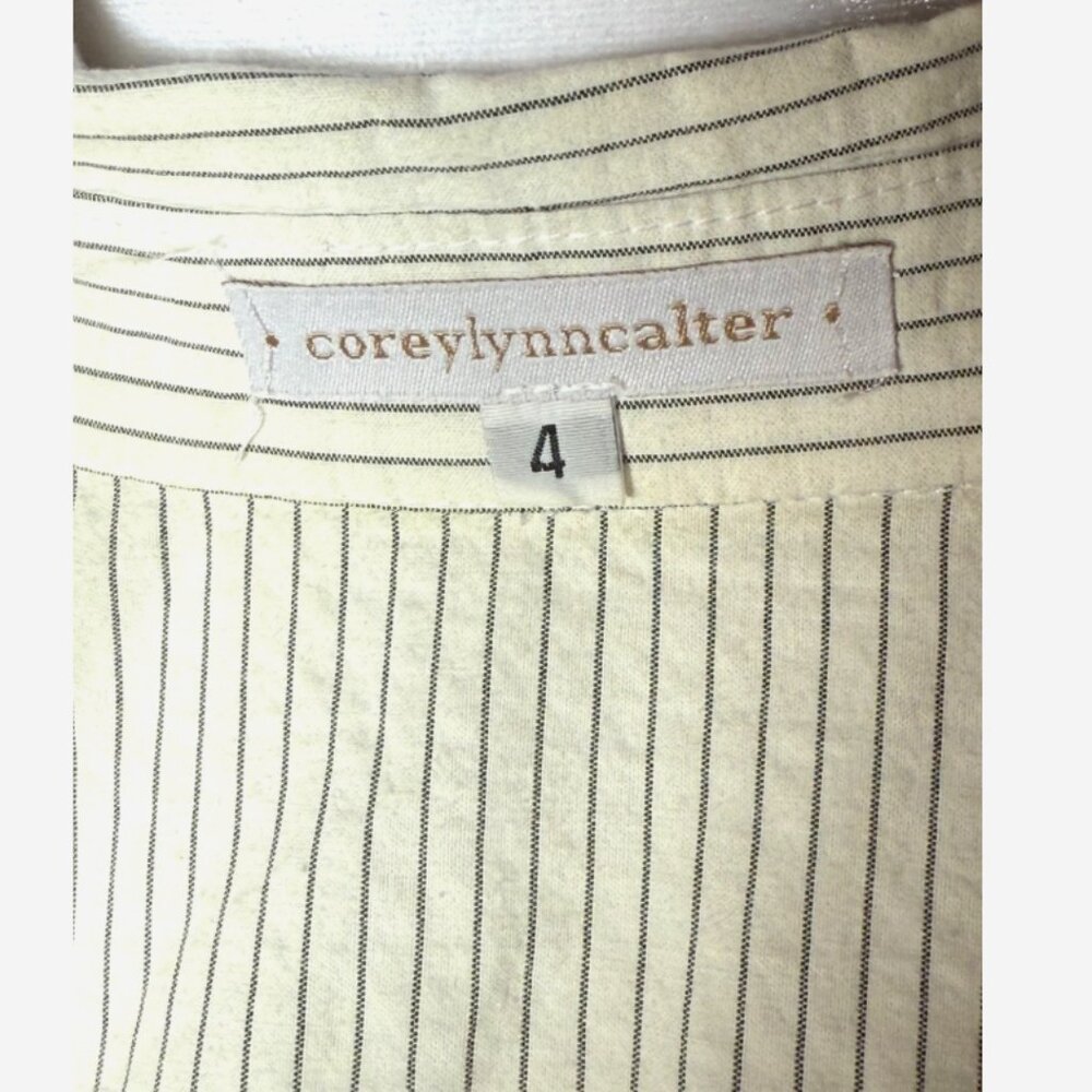 Corey Lynn Calter Ivory Black Pinstripe Belted Shirt Dress Womens 4 Boho Chic - Picture 6 of 7